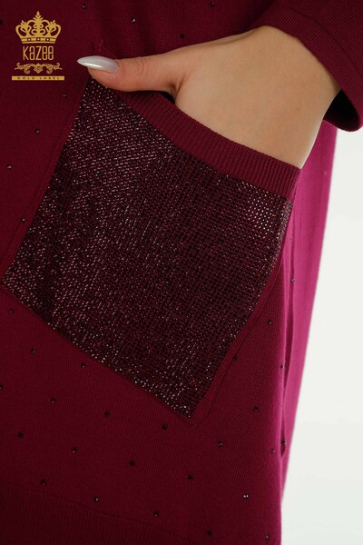 Hurtownia swetrów damskich z dzianiny - Długi rękaw - liliowy - 30624 | KAZEE - Thumbnail