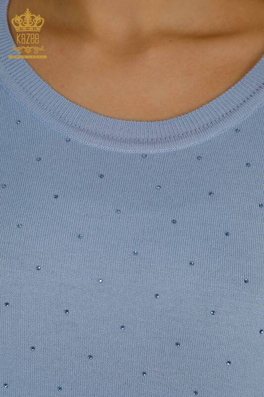 Hurtownia swetrów damskich z dzianiny - Z długim rękawem - niebieska - 30624 | KAZEE