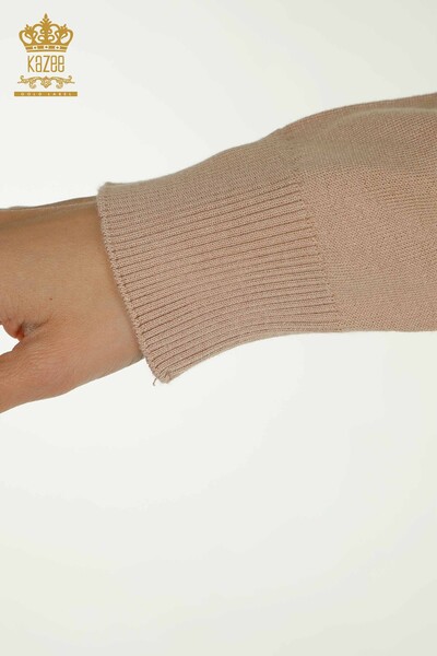 Hurtownia swetrów damskich z dzianiny - Długi rękaw - Pudrowy - 30635 | KAZEE - Thumbnail