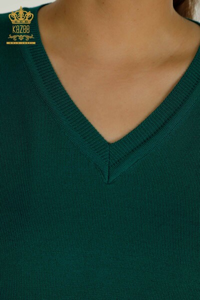 Hurtownia swetrów damskich z dzianiny - Z długim rękawem - Zielony - 11071 | KAZEE - Thumbnail