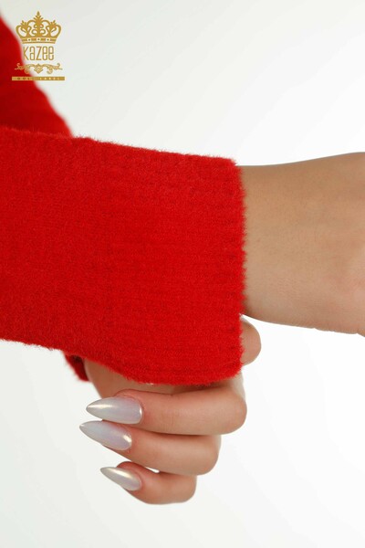 Hurtownia swetrów damskich z dzianiny - Z kapturem - Angora - Czerwona - 40008 | KAZEE - Thumbnail