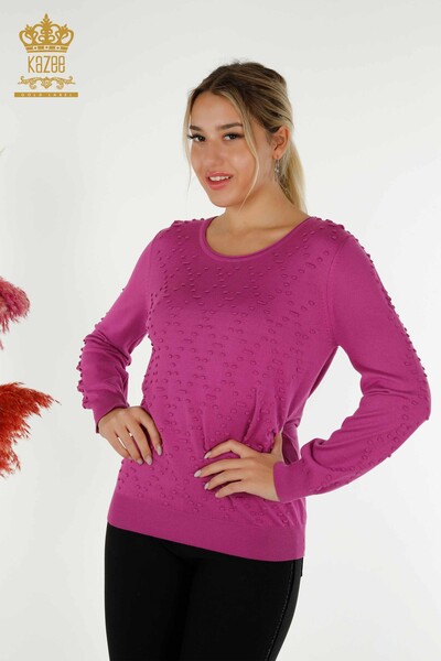 Hurtownia swetrów damskich z dzianiny - okrągły dekolt - fioletowy - 30408 ​​​​| KAZEE - Thumbnail