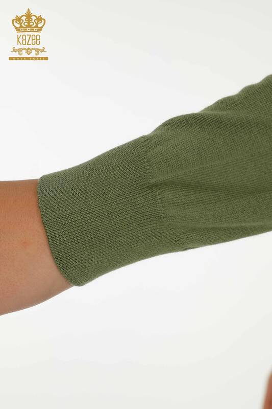 Hurtownia swetrów damskich z dzianiny - Basic - Z Logo - Khaki - 11052 | KAZEE