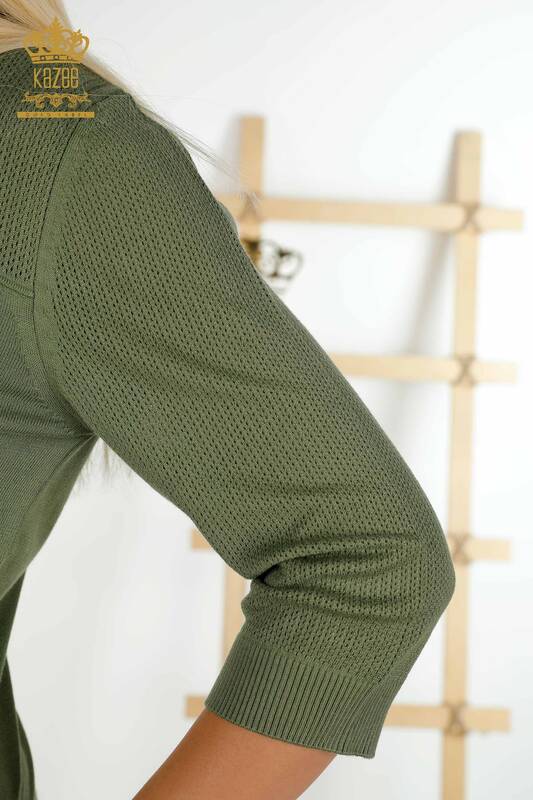 Hurtownia swetrów damskich z dzianiny - Basic - Z Logo - Khaki - 30604 | KAZEE