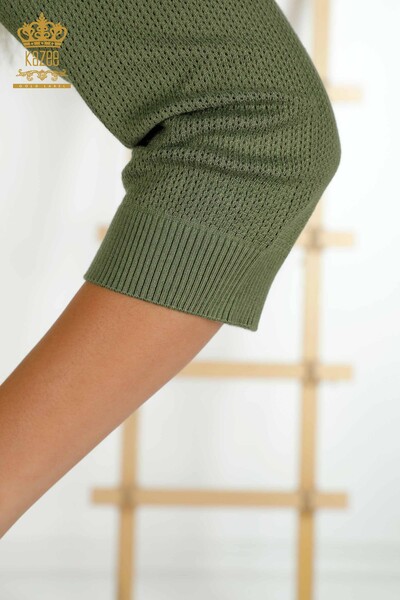 Hurtownia swetrów damskich z dzianiny - Basic - Z Logo - Khaki - 30604 | KAZEE - Thumbnail
