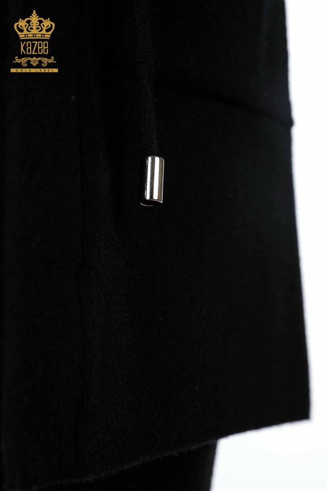 Hurtownia damska dzianinowa kamizelka z kolorową haftowaną kieszenią w kwiaty, długa - 16844 | KAZEE - 29