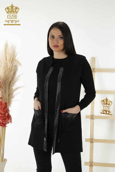 Hurtownia kamizelek damskich z kieszeniami, czarna - 30308 | KAZEE 