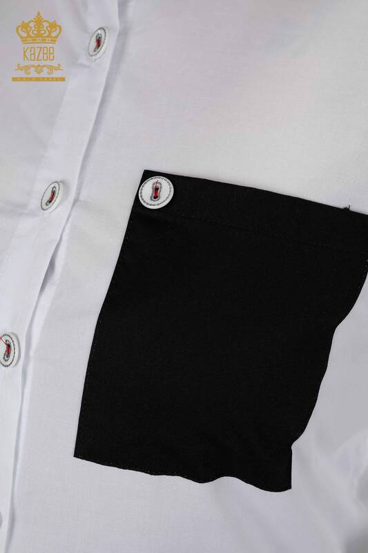 Hurtownia koszul damskich - Kieszeń szczegółowa - biała czarna - 20309 | KAZEE