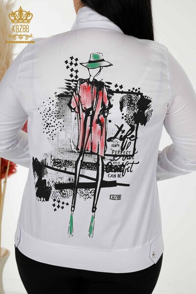 Hurtownia koszul damskich - Kieszeń szczegółowa - biała czarna - 20309 | KAZEE - Thumbnail