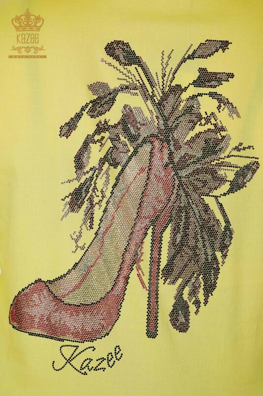 Hurtownia koszul damskich - Kieszeń szczegółowa - Kolorowa haftowana kamieniem - wzorzysta - 20127 | KAZEE