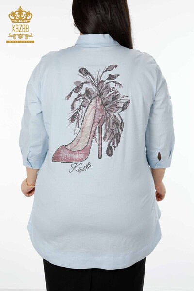 Hurtownia koszul damskich - Kieszeń szczegółowa - Kolorowa haftowana kamieniem - wzorzysta - 20127 | KAZEE - Thumbnail