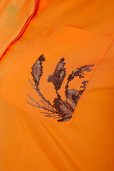 Hurtownia koszul damskich - Kieszeń szczegółowa - Kolorowa haftowana kamieniem - wzorzysta - 20127 | KAZEE - Thumbnail
