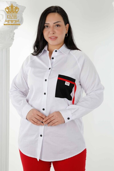 Hurtownia koszul damskich - Szczegółowa kieszeń - biała - 20352 | KAZEE - Thumbnail