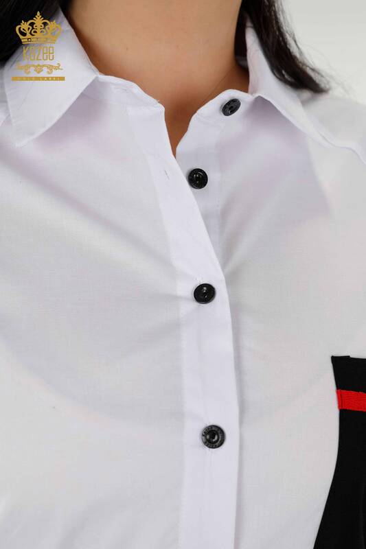 Hurtownia koszul damskich - Szczegółowa kieszeń - biała - 20352 | KAZEE