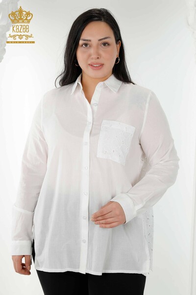 Hurtownia koszul damskich - Koronkowa szczegółowa - biała - 20319 | KAZEE - Thumbnail