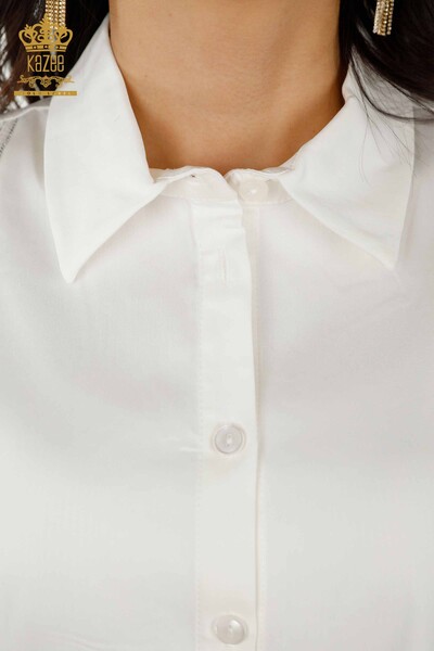 Hurtownia koszul damskich - Szczegółowy rękaw - Ecru - 20247 | KAZEE - Thumbnail