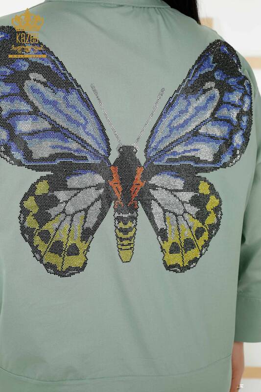 Hurtownia koszul damskich - Tył wzór motyla - zielony - 20107 | KAZEE