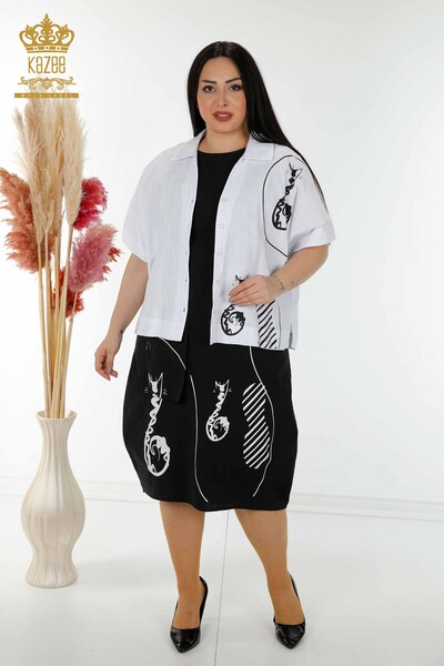 Hurtownia damskiej letniej garniturowej sukienki koszulowej biało-czarnej - 20314 | KAZEE - Thumbnail
