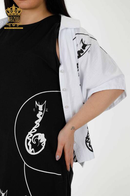 Hurtownia damskiej letniej garniturowej sukienki koszulowej biało-czarnej - 20314 | KAZEE