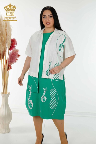 Hurtownia damskiej letniej garniturowej sukienki koszulowej Mink Green - 20314 | KAZEE - Thumbnail
