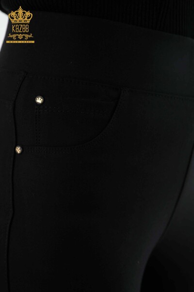 Hurtownia spodni damskich legginsów z kolorowym haftem kwiatowym i haftem z kamieniami - 3591 | KAZEE - Thumbnail