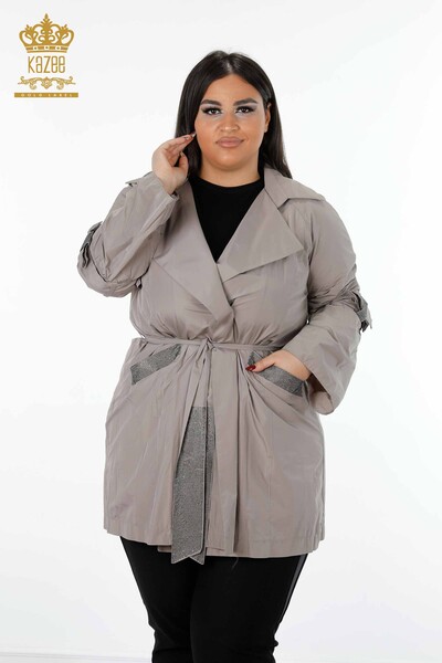 Kazee - Hurtownia damska płaszcza przeciwdeszczowego z paskiem Mink - 7575 | KAZEE (1)