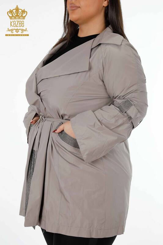Hurtownia damska płaszcza przeciwdeszczowego z paskiem Mink - 7575 | KAZEE