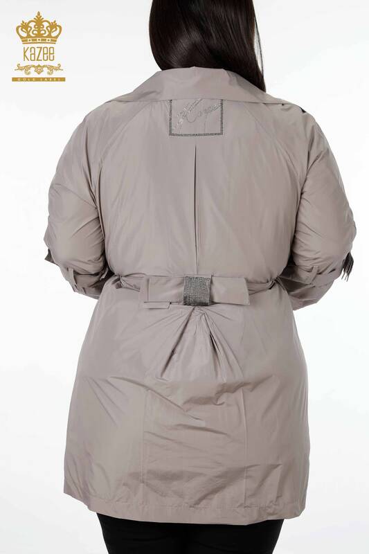 Hurtownia damska płaszcza przeciwdeszczowego z paskiem Mink - 7575 | KAZEE
