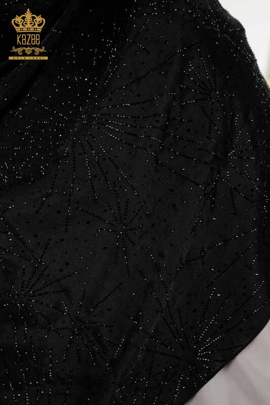 Hurtownia szali damskich z kryształkami i kamieniami haftowanymi w kolorze czarnym - 548 | KAZEE