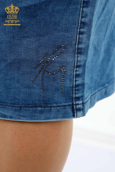 Hurtownia damskiej spódnicy jeansowej ze sznurkiem, gumką i kamieniami - 4178 | KAZEE - Thumbnail