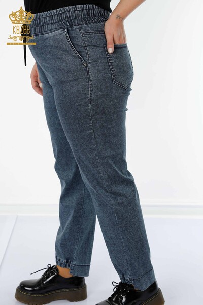 Hurtownia spodni damskich z elastycznym pasem i kieszeniami granatowa - 3501 | KAZEE - Thumbnail