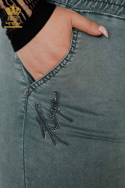 Hurtownia spodni damskich z elastycznym pasem Kazee Written Khaki - 3502 | KAZEE - Thumbnail