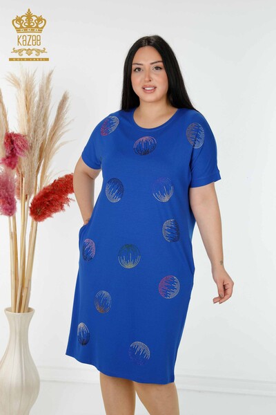Hurtownia sukienek damskich z kolorowymi kamieniami haftowanymi Saks - 7740 | KAZEE - Thumbnail