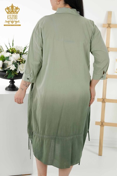Hurtownia damskiej sukienki koszulowej z gradientową kieszenią Khaki - 20365 | KAZEE - Thumbnail