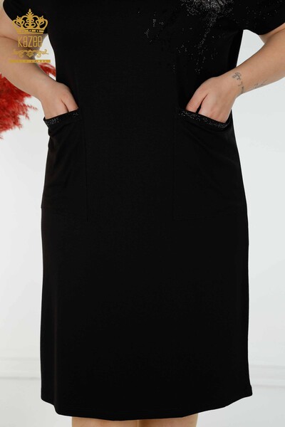 Hurtownia sukienek damskich Crystal Stone Haftowana czarna - 7739 | KAZEE - Thumbnail