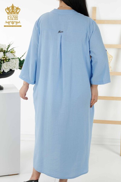 Hurtownia sukienek damskich z pół guzikami, szczegółowo niebieska - 20384 | KAZEE - Thumbnail
