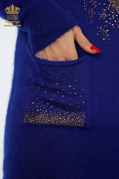 Hurtownia damska tunika Angora Tiger wzorzysta haftowana kieszeń z kamieniem - 18880 | KAZEE - 16