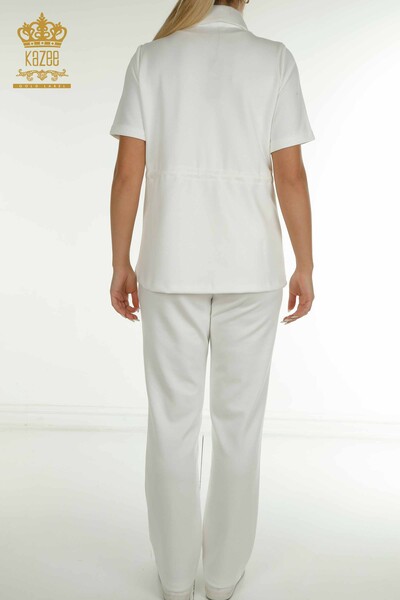 Hurtownia potrójnego kompletu dresów damskich z guzikami szczegółowe ecru - 17633 | KAZEE - 14