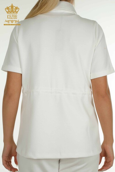 Hurtownia potrójnego kompletu dresów damskich z guzikami szczegółowe ecru - 17633 | KAZEE - 15