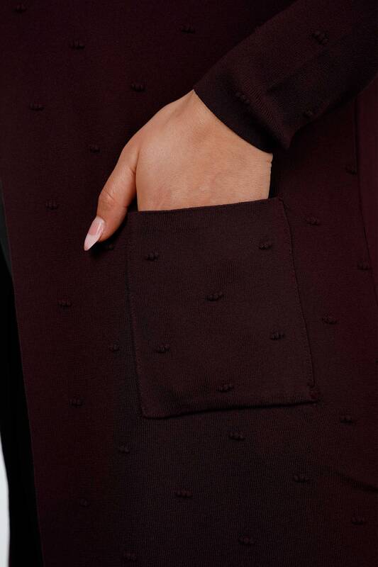 Hurtownia damskiego kardiganu w kropki z szczegółową kieszenią, długą wiskozą - 15698 | KAZEE