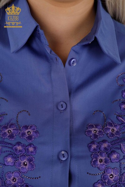 Hurtownia koszul damskich - Szczegółowe guziki - liliowe - 20395 | KAZEE - Thumbnail
