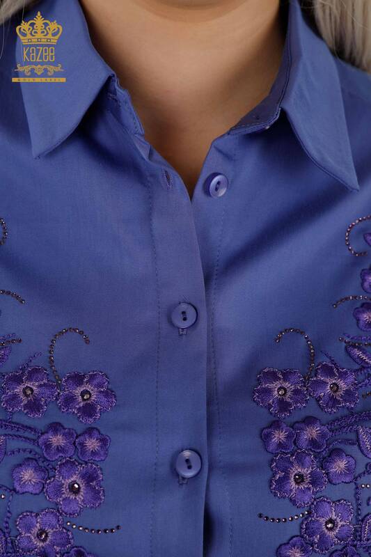 Hurtownia koszul damskich - Szczegółowe guziki - liliowe - 20395 | KAZEE