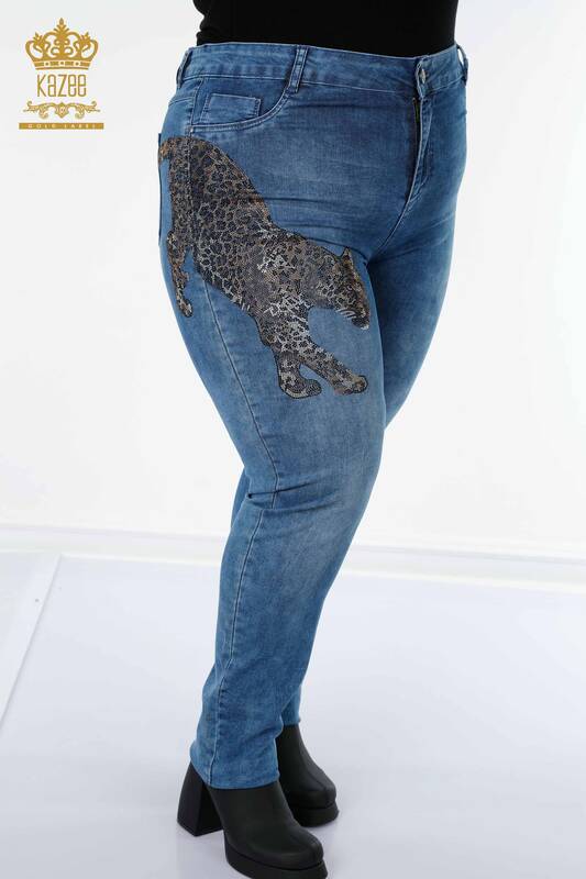 Hurtownia jeansów damskich niebieski wzór tygrysa - 3294 | KAZEE