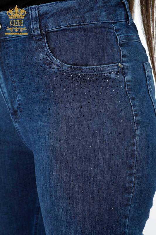Hurtownia spodni jeansowych damskich Kolorowe kryształowe kamienie haftowane Koton - 3588 | KAZEE