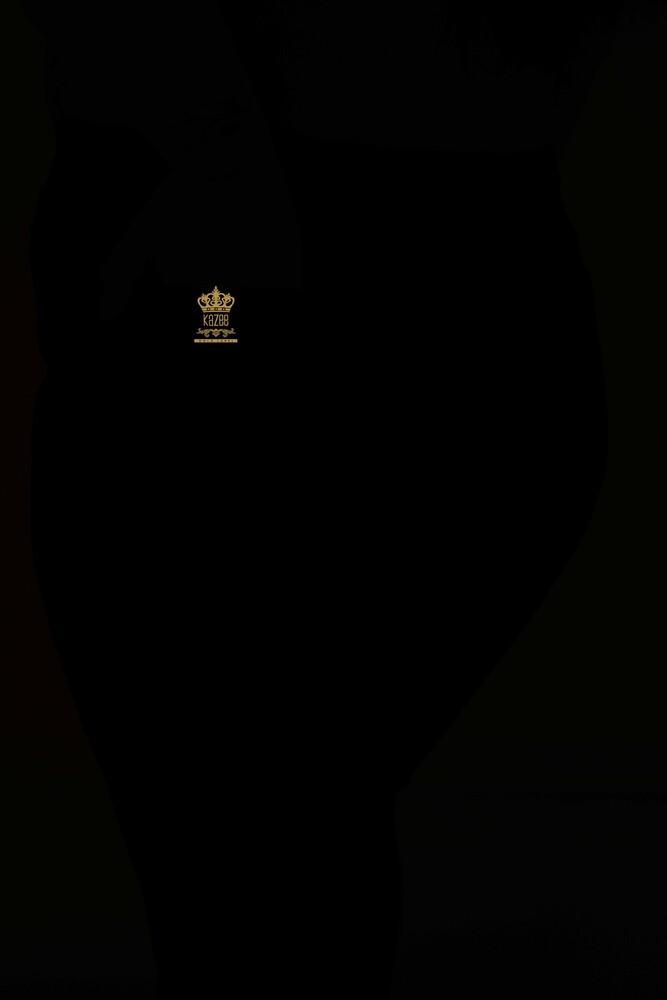 Hurtownia spodni jeansowych damskich w paski z kamieniami haftowanymi granatowymi - 3653 | KAZEE - 11