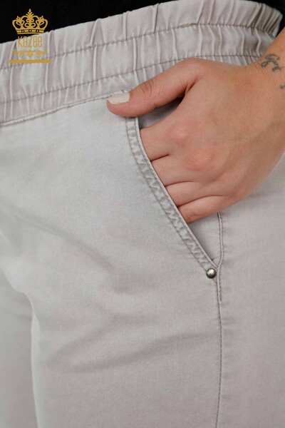 Hurtownia spodni damskich z elastycznym pasem Kazee Written Light Grey - 3502 | KAZEE - Thumbnail