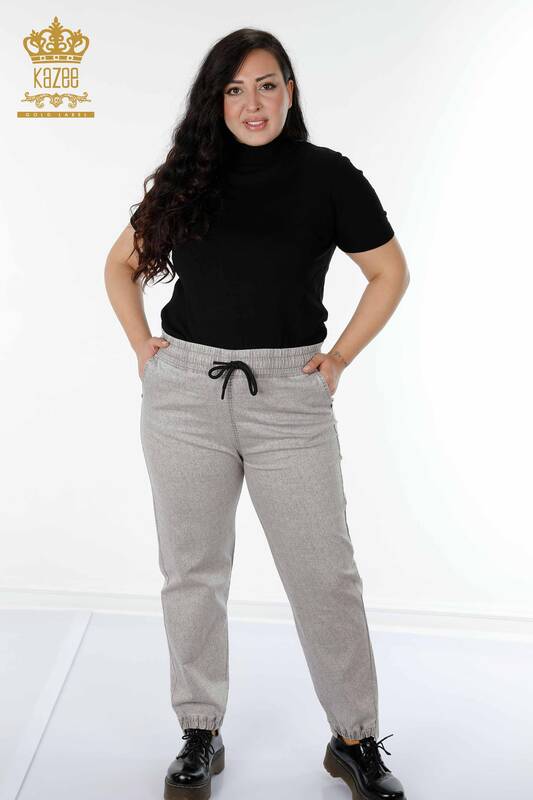 Hurtownia spodni damskich z elastycznym pasem i kieszeniami Beżowe - 3501 | KAZEE