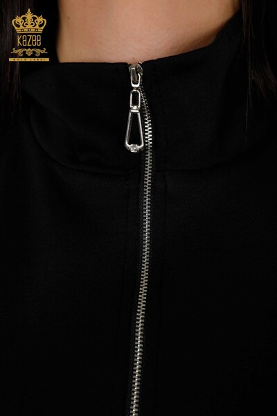 Hurtownia dresu damskiego w kolorze czarnym z zamkiem błyskawicznym z krótkim rękawem - 17547 | KAZEE - Thumbnail