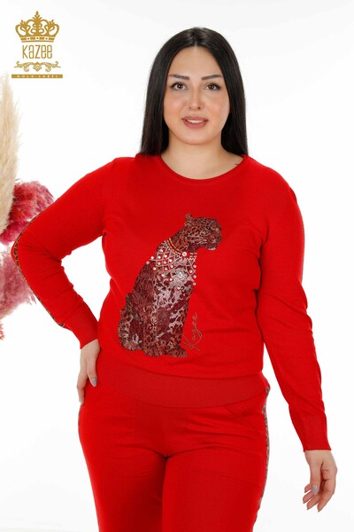Hurtownia dresu damskiego w kolorze czerwonym z wzorem tygrysa - 16260 | KAZEE - Thumbnail
