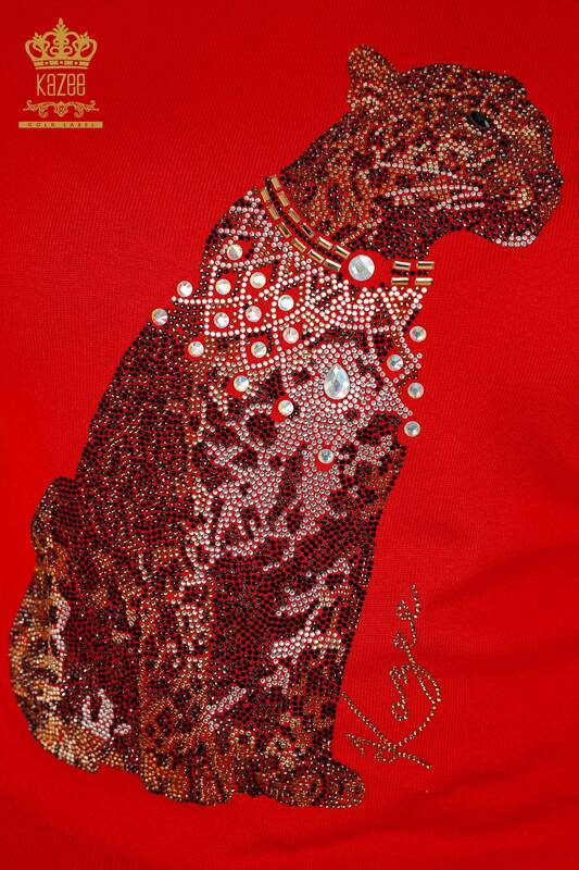 Hurtownia dresu damskiego w kolorze czerwonym z wzorem tygrysa - 16260 | KAZEE